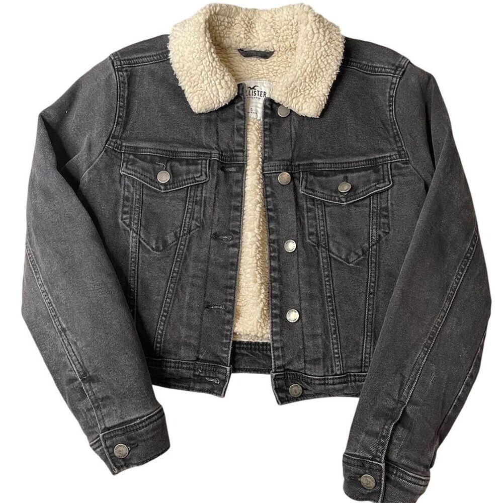 Hollister Women's Sherpa Lined Denim Jacket Black Size S Casual Winter preowned
